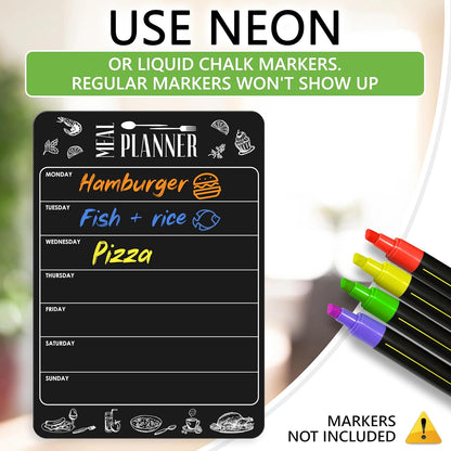 Weekly Dinner Menu Board for Kitchen A4-8.5x12 Black Magnetic Weekly Meal Planner for Fridge Dry Erase Weekly Menu Boards Magnetic Menu for Refrigerator Food Menu Boards Week Chalkboard Menu Board