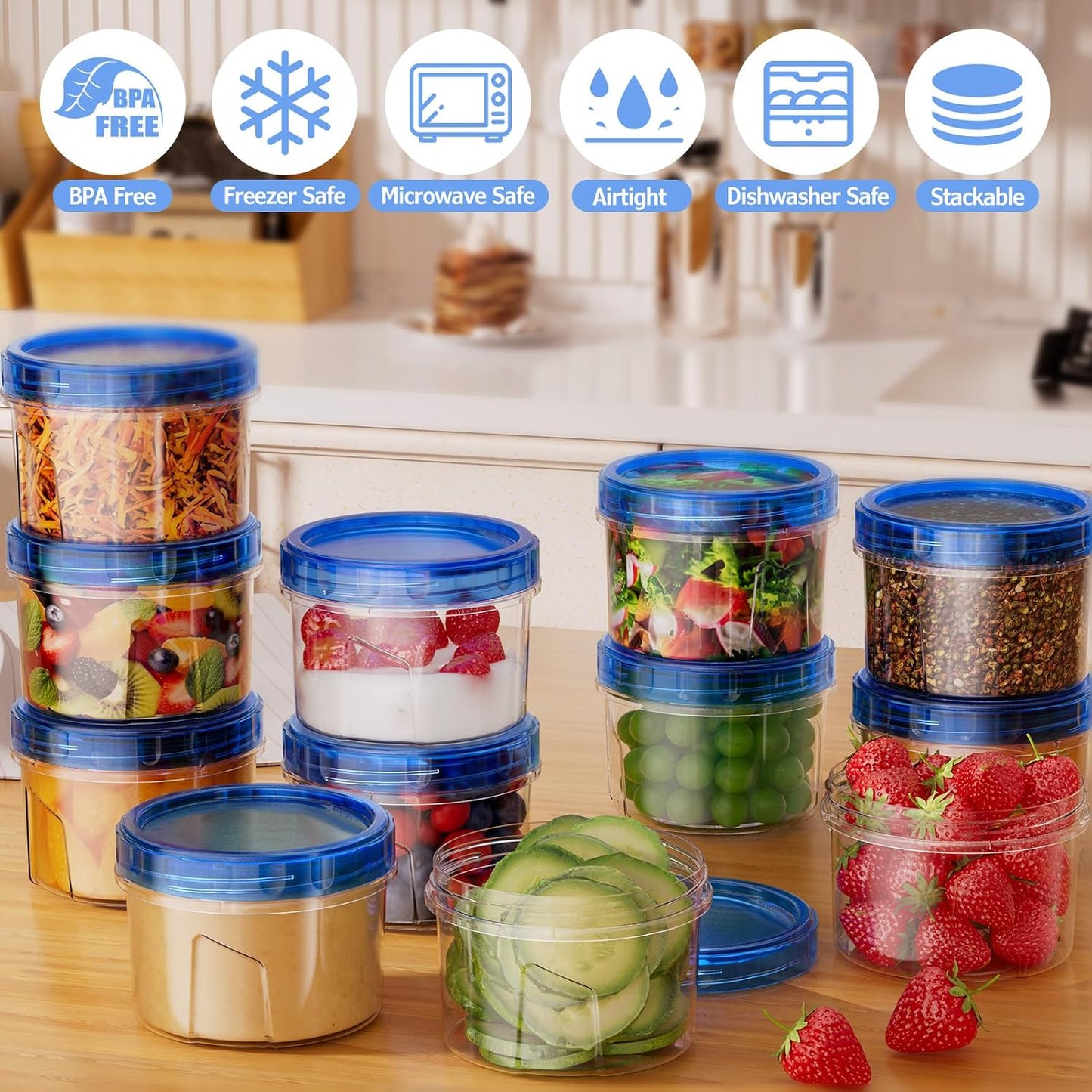 10 Pack-32 OZ Freezer Storage Containers, Small Plastic Food Storage Containers with Twist Top Lids, BPA Free and Reusable Meal Prep Containers Microwave/Dishwasher Safe