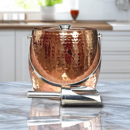 BREKX 3-QT Insulated Ice Buckets for Parties with Lid and Scoop - Iceberg Anchored Wine Chiller Champagne Bucket for Cocktail Bar, Metal Bucket with Lid, Non-Sweat