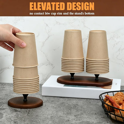 Paper Cup Dispenser and Lid Organizer, Double Compartment Storage Holder for 8oz Coffee Cups, Bathroom, Coffee Station (Brown 2)