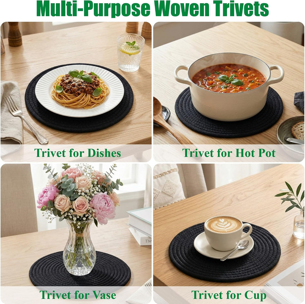 Large Trivets for Hot Dishes, Pots and Pans, Hot Pads 10 Inches 6 Pcs, Pot Holders for Kitchen, Heat Resistant Mats Protect Countertops, Kitchen Essentials Farmhouse Decor (Mix Brown)