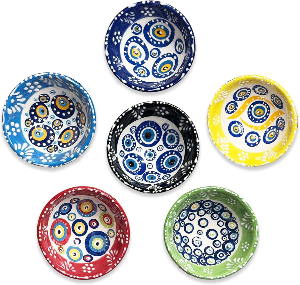 Ceramic Small Dipping Bowls Set of 6, 3.5 Oz Soy Sauce Dish, Handmade Charcuterie, Colorful Pinch, Dishwasher & Microwave Safe, 3.2'' Mini (SULTAN'S GARDEN)