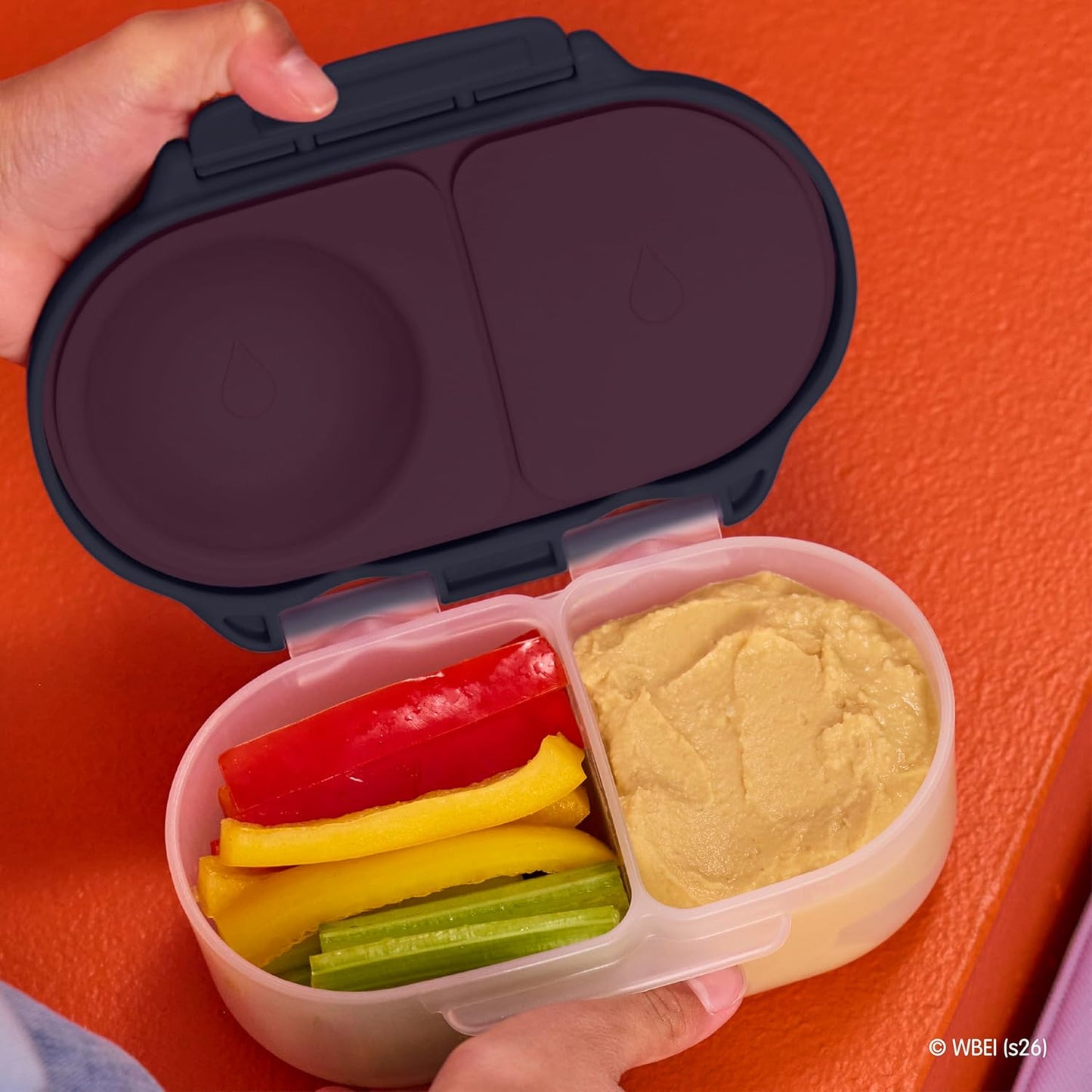 b.box Snack Box 2-Pack - Leak Proof Mini Bento Box for Kids & Toddlers, 2 Compartment Snack Containers for Kids, Dishwasher Safe, BPA-Free, PFAS-Free, Ages 4mo+, 1 3/4 Cup Each (Strawberry + Lilac)