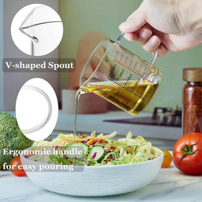 Ackers BORO3.3 Measure Glass -[Insulated handle | V-Shaped Spout]-Made of High Borosilicate Glass Measuring for Kitchen or Restaurant, Easy to Read, 60 ML (2 Oz) 丨(2 Pack)