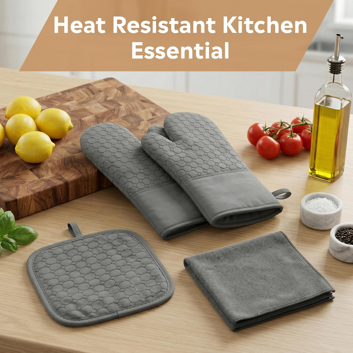 Silicone Oven Mitts and Pot Holders Sets 6 Piece for Kitchen