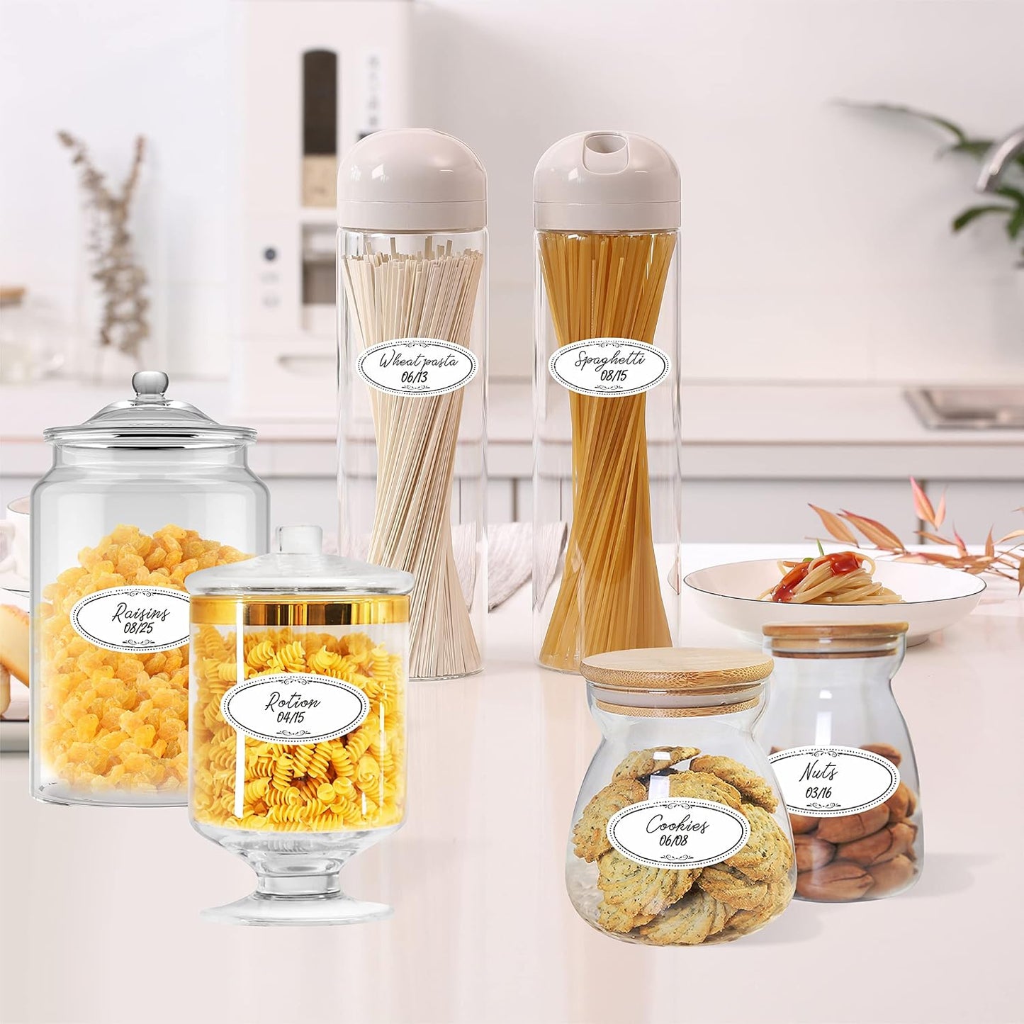 500 Removable Freezer Pantry Labels, Waterproof Tear Resistant Removable No Residue, for Food Containers Jars Kitchen Restaurant Storage Organization