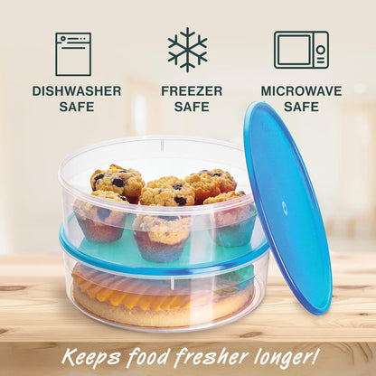 2 Pack Pie Carrier Cake Storage Container with Lid | 10.5" Large Round Plastic Cupcake Cheesecake Muffin Flan Cookie Tortilla Holder Storage Containers Airtight | Pie Keeper Transport Container