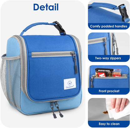 Genteen Kids Lunch Box, Insulated Lunch Bag for Kids, Toddler, Girl, and Boy; Holds Lunch Box, Water Bottle, & Snacks; Easy-Clean Water-Resistant Fabric & Multiple Zippered Pockets (Yellow Blue)
