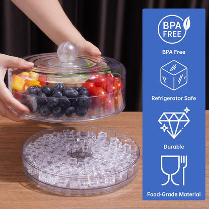 NiHome Rotating Serving Tray with Lid and Compartments, Portable BPA-Free Plastic Serving Tray for Nuts, Fruits, Candy & Crackers, Snack Organizer for 2–4 People, Parties, Travel & Home Entertaining