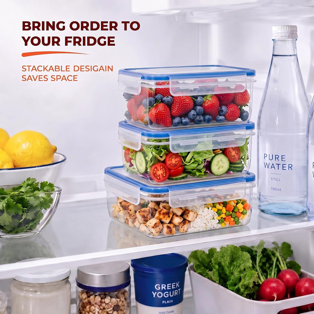 Tribello 250 oz Extra Large Airtight Food Storage Containers with SnapTight Lids – Clear, Stackable, BPA-Free Meal Prep Containers for Kitchen, Freezer & Pantry Storage