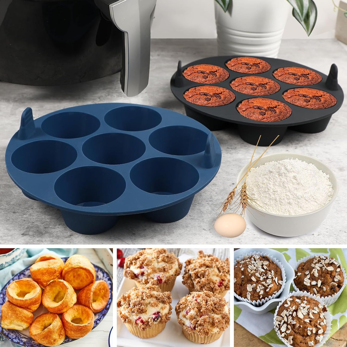 Webake Silicone Air Fryer Muffin Pan for Baking Egg Bites Silicone Mold, Nonstick 1.8 Inch Mini Muffin Tin BPA Free Set of 2
