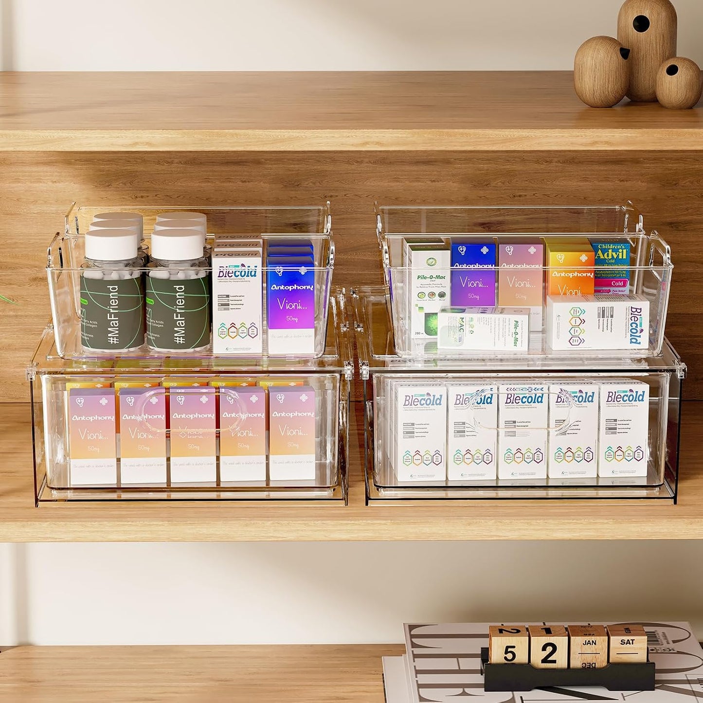 2 Pack Refrigerator Organizer Bins Stackable Fridge Organizer Set with Pull-out Drawer Clear Vegetable Fruit Storage Containers for Kitchen Pantry Organization