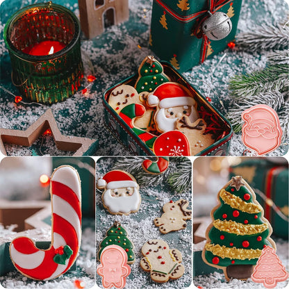 24 Pieces Christmas Cookie Stamps Gingerbread Cookie Cutters Xmas Embossing Santa Claus Elk Snowman Shapes 3D Plastic Cookie Molds for Baking Holiday Party Supplies