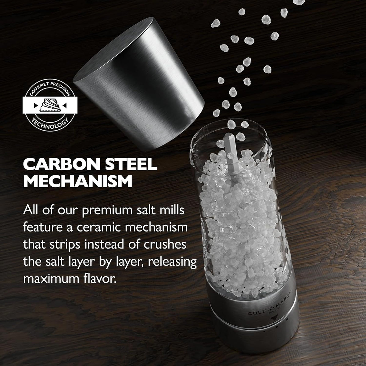 COLE & MASON Derwent Salt Grinder - Stainless Steel Mill Includes Gourmet Precision Mechanism and Premium Sea Salt
