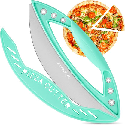Rainspire 12" Pizza Cutter Rocker Blade Stainless Steel Pizza Rocker with Cover Sharp Blade Pizza Knife Dishwasher Safe Kitchen Gadgets Home Essentials, Black