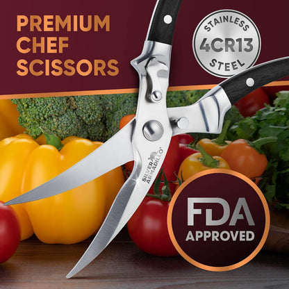 Heavy Duty Poultry Shears - Professional Stainless Steel Kitchen Scissors for Bone, Chicken, Meat, Fish & Vegetables - Spring Loaded (Stainless Steel handles)