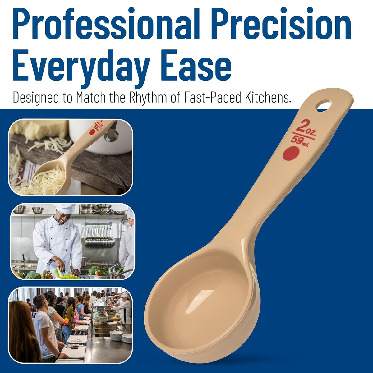 Carlisle FoodService Products Measure Miser Solid Spoon Measuring Spoon with Short Handle for Kitchens, Plastic, 4 Ounces, Beige