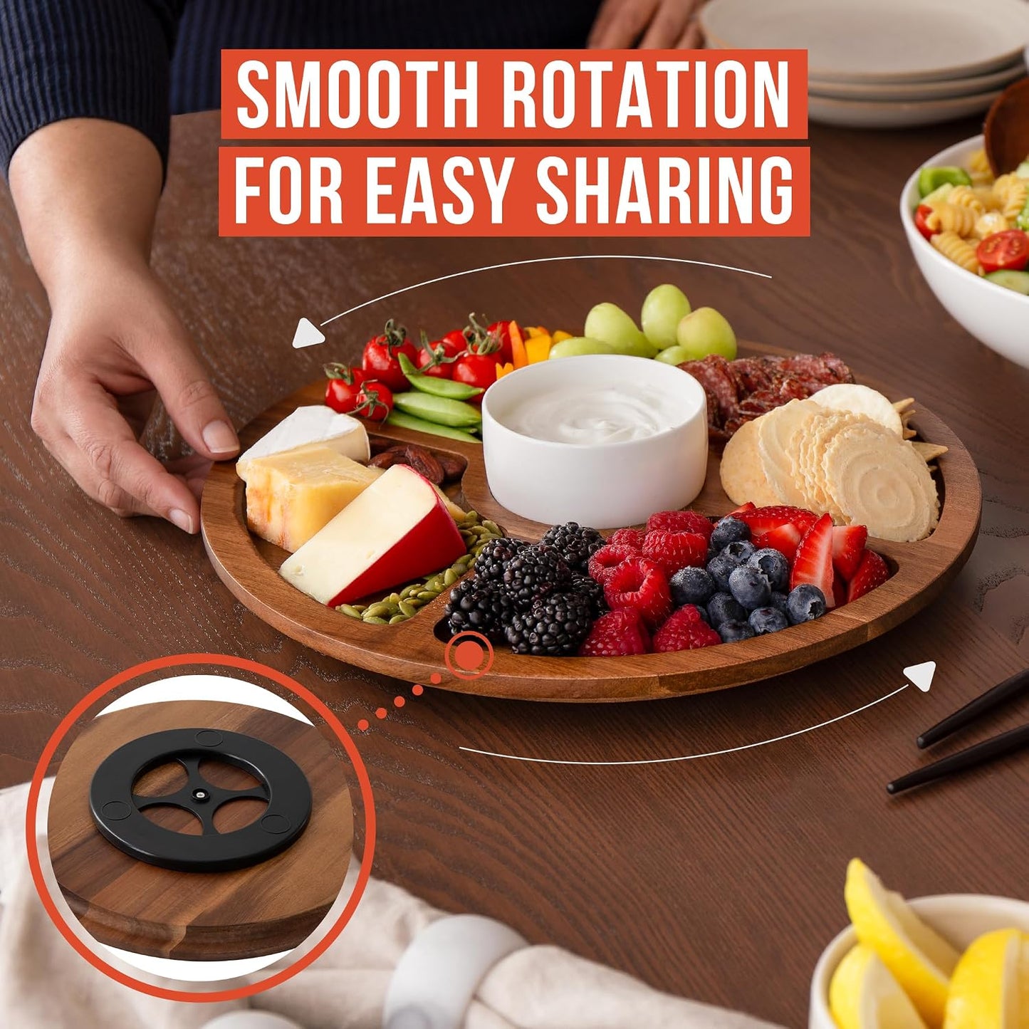 Chef Pomodoro Travel Charcuterie Board With Lid, Serving Tray, Portable, Covered Tray With Lid, Cheese Platter, Wood Grazing Board With 6 Compartments 14.4 X 11.4 in (36.7 X 29 cm)