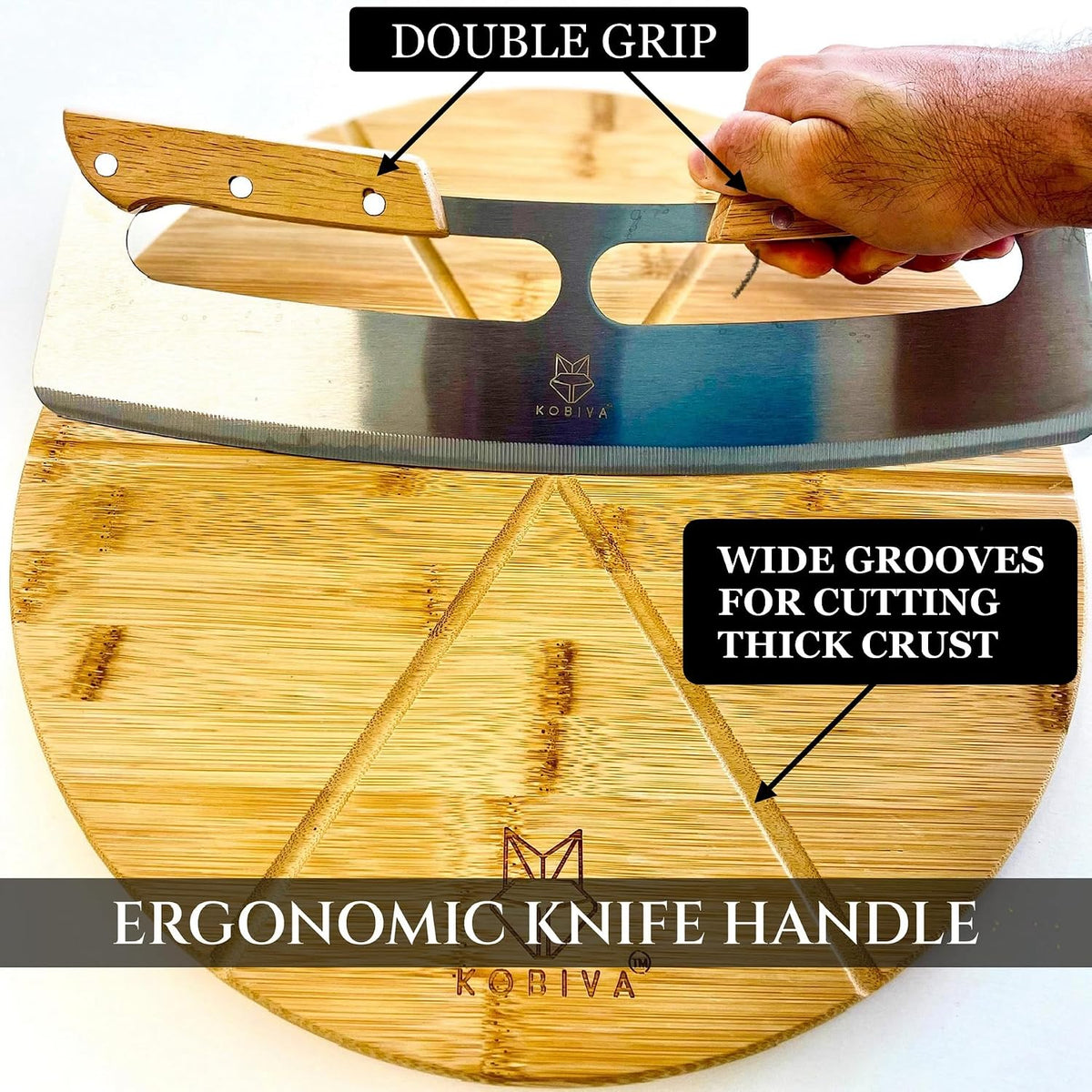 Pizza Cutting Board & Pizza Cutter, 14" Pizza Board | Gift Pizza Set, Best Pizza Cutter Rocker Blade, Bamboo Pizza Cutting Board, Pizza Slicer, Pizza Serving Board,Pizza Rocker Knife For Cutting Pizza
