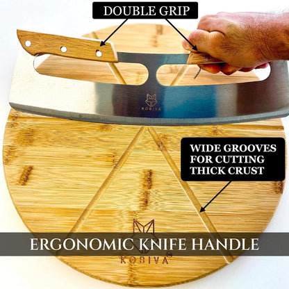 Pizza Cutting Board & Pizza Cutter, 14" Pizza Board | Gift Pizza Set, Best Pizza Cutter Rocker Blade, Bamboo Pizza Cutting Board, Pizza Slicer, Pizza Serving Board,Pizza Rocker Knife For Cutting Pizza