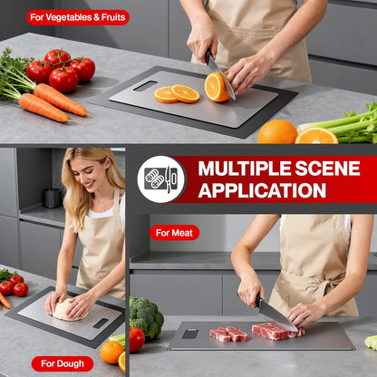 Titanium Cutting Board Set of 3, 100% Pure Titanium Food-Grade Cutting Boards for Kitchen with Silicone Pad, Ideal Cooking Camping Cutting Tool, Double-Sided Design, Dishwasher Safe (S+M+L)