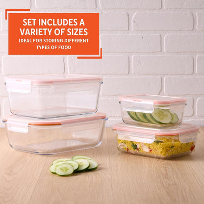 IMUSA Glass Food Storage Containers with Lids 6-Piece Set, Borosilicate Meal Prep Containers with Silicone Seal, Leakproof, Airtight, Freezer, Oven & Microwave Safe