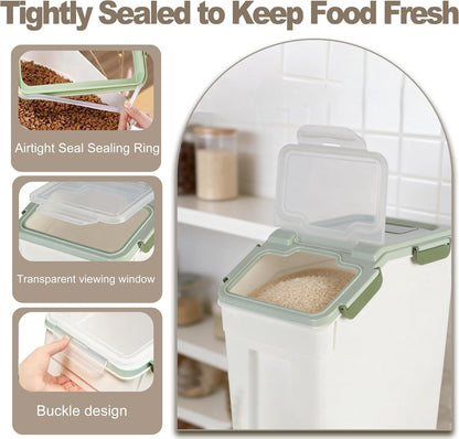 RUIAN 2Pcs Large Flour Storage Container Bin 50Lb Airtight Rice Storage Containers with Wheels Seal Locking Lid, BPA Free with Measuring Cup&Scoop for Flour, Rice, Grain 100LBS Total (Blue)