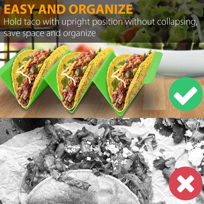 Kitchen Taco Holder Stand - 6 Packs (Extra Large) Non-Toxic, BPA Free, Dishwasher & Microwave Safe - Hold 3 Tacos, Hard Plastic Taco Rack, Party Serving Tray Set for Hard and Soft Shell Tacos Tortilla