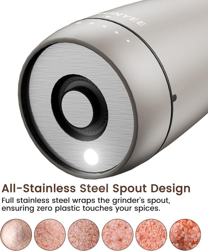 Electric Salt and Pepper Grinder Set - Automatic Stainless Steel Rechargeable Salt and Pepper Grinder Set with Storage Base, Large Capacity, LED Light & Adjustable Coarseness, Ideal Kitchen Gadget