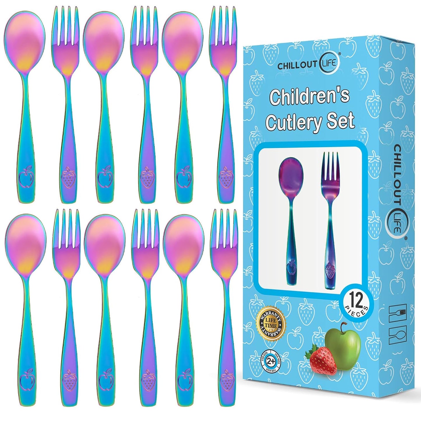 CHILLOUT LIFE Stainless Steel Kids Silverware Set 15 Pieces - Child and Toddler Safe Flatware - Kids Utensil Set - Metal Kids Cutlery Set Includes 5 Small Kids Spoons, 5 Forks & 5 Knives