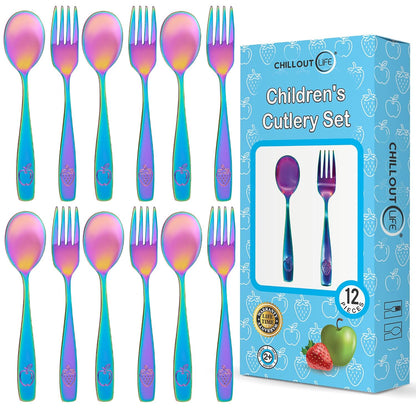 CHILLOUT LIFE Stainless Steel Kids Silverware Set 15 Pieces - Child and Toddler Safe Flatware - Kids Utensil Set - Metal Kids Cutlery Set Includes 5 Small Kids Spoons, 5 Forks & 5 Knives