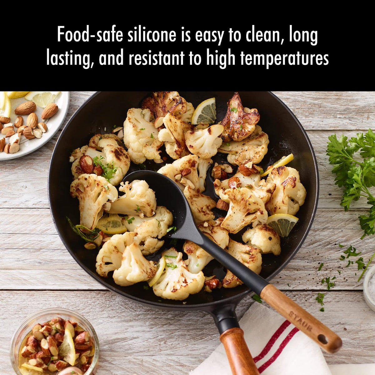 Staub Silicone with Wood Handle Cooking Utensil, Serving Spoon