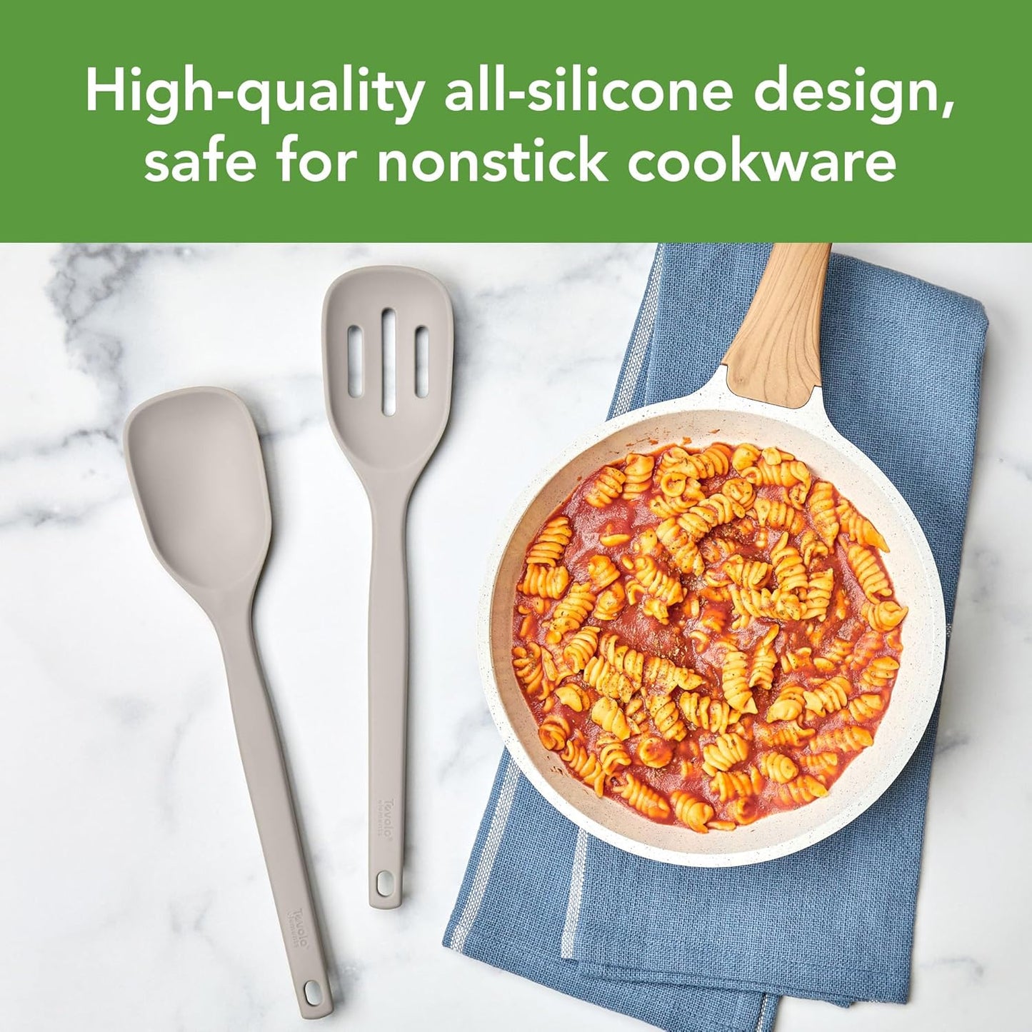 Tovolo Elements Silicone Spoon Set of 2 Mixing and Slotted Spoon Bundle for Non Stick Cooking Mixing Serving, Dishwasher Safe Heat Resistant Slotted Spoon and Mixing Serving Spoon, Oatmeal