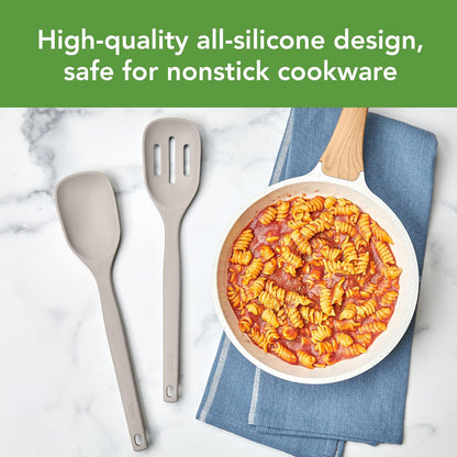 Tovolo Elements Silicone Spoon Set of 2 Mixing and Slotted Spoon Bundle for Non Stick Cooking Mixing Serving, Dishwasher Safe Heat Resistant Slotted Spoon and Mixing Serving Spoon, Oatmeal