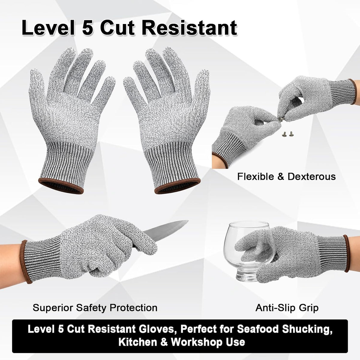 Oyster Shucking Knife Set, 3-Piece Oyster Shucker Kit with Wooden Oyster Clamp, Cut Resistant Gloves & Stainless Steel Oyster Knife, Oyster Opener Tool for Clams & Shellfish