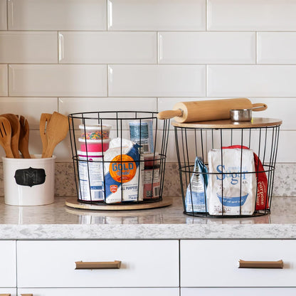 IRIS USA Wire Basket for Pantry Organizers and Storage, 2 Pack, Potato and Onion Storage, Easy Assembly, Stackable Storage Bins, Kitchen Cabinet Bathroom Shelf Organizers for Veggie, Fruit, Snack
