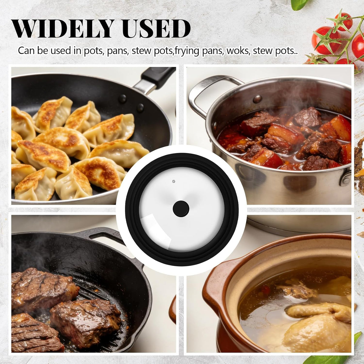 Blushtier 2 Set Universal Lid for Pots, Pans and Skillets, Black