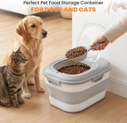 40 Lbs Dog Food Storage Container with Wheels, Collapsible Pet Food Storage Container with Clear Window, 2 Measuring Cups and Scoop, BPA Free Cat Food Container for Rice, Flour, Grain, Bird Seed