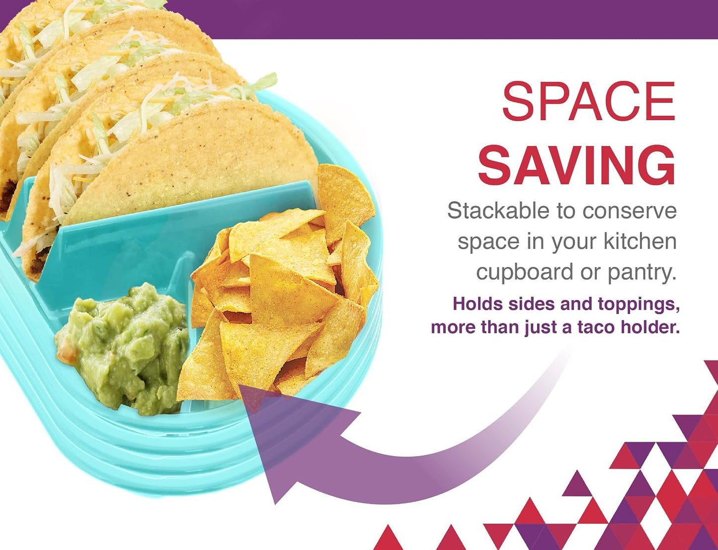 Arrow Home Products Fiesta Taco Plate, 12 Pack - Each Plate Includes 3 Taco Holders Plus 2 Compartments - BPA Free Plastic, Made in the USA, Dishwasher Safe - Assorted Colors