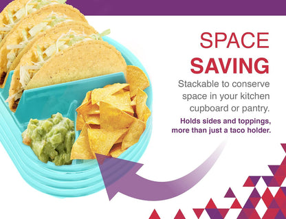 Arrow Home Products Fiesta Taco Plate, 12 Pack - Each Plate Includes 3 Taco Holders Plus 2 Compartments - BPA Free Plastic, Made in the USA, Dishwasher Safe - Assorted Colors
