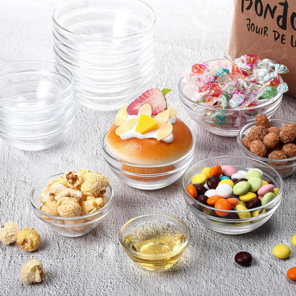 LemonRoad 20 Pcs Glass Prep Bowls Sets 4 Sizes 1.5/2.5/4.5/8.5 oz Cooking Clear Small Prep Pinch Bowls Mini Stackable for Toppings, Kitchen, Salt, Spices, Dipping, Baking & Meal