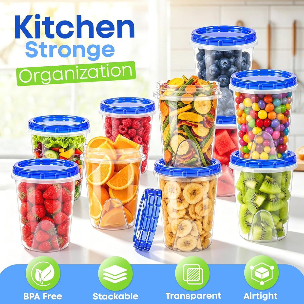 Freezer Storage Containers, 10 Pack-32 Oz Food Storage Containers with Twist Top Lids,BPA Free, Reusable, Meal Prep,Microwave and Dishwasher Safe