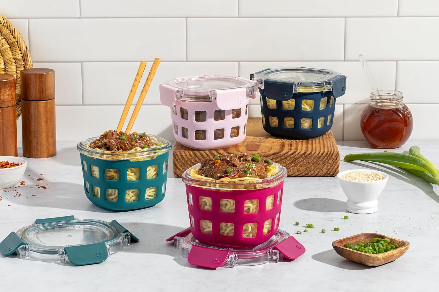 Ello Duraglass Glass Meal Prep Sets Leak-Proof Glass Food Storage Containers with Airtight BPA-Free Plastic Lids, Dishwasher, Microwave, and Freezer Safe