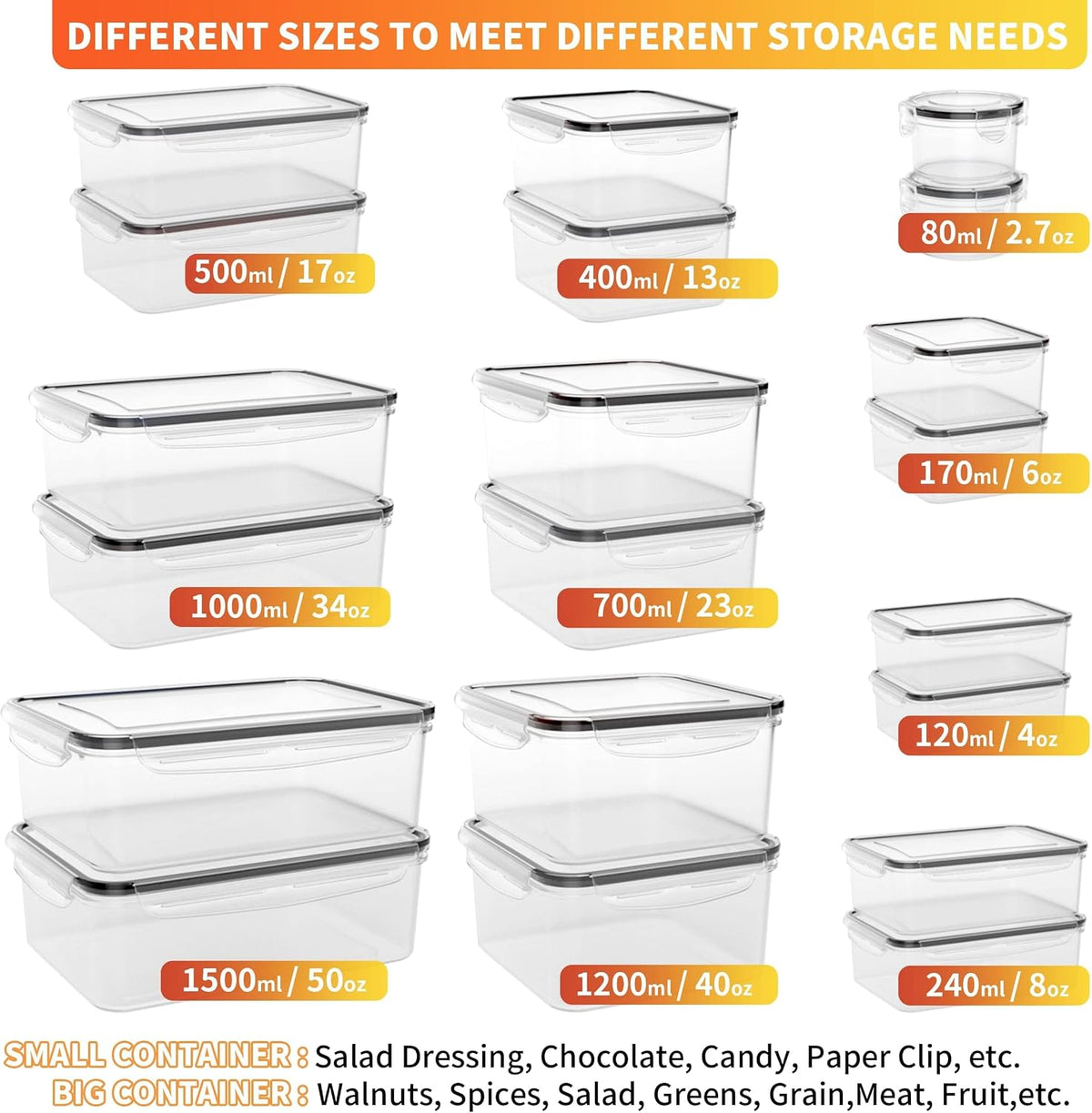 52 PCS Large Food Storage Containers with Lids Airtight, BPA-Free Leakproof Plastic Meal Prep Containers Reusable,Microwave & Dishwasher & Freezer Safe,Includes Labels & Pen
