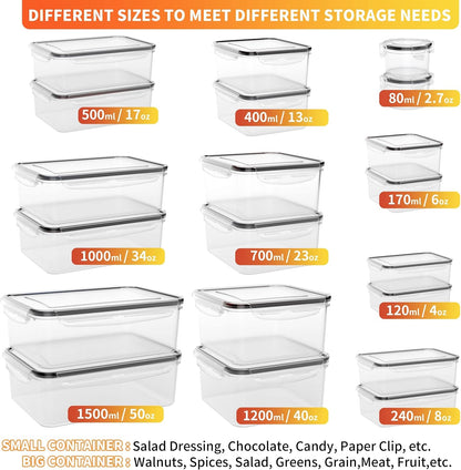 52 PCS Large Food Storage Containers with Lids Airtight, BPA-Free Leakproof Plastic Meal Prep Containers Reusable,Microwave & Dishwasher & Freezer Safe,Includes Labels & Pen