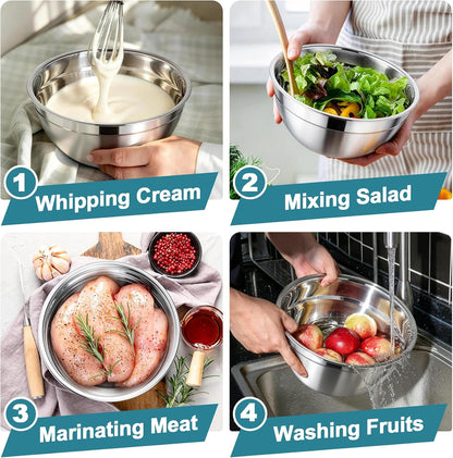 TeamFar Mixing Bowls, Stainless Steel Nesting Salad Bowls with Airtight Lids Set, For Serving/Mixing/Storing, Healthy & Long-lasting, Dishwasher Safe & Easy Clean, 4.6/3 / 1.5 QT, Colorful