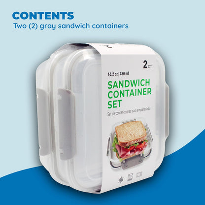 Biosmart Sandwich Container: 3 Pack Reusable, BPA Free Plastic Food Storage with Snap-Off, Leak-Proof Lid