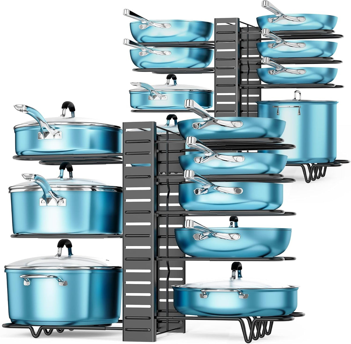ORDORA Pots and Pans Organizer Under Cabinet 16.6", 8-Tier Adjustable Rack