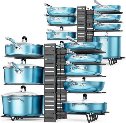 ORDORA Pots and Pans Organizer Under Cabinet 16.6", 8-Tier Adjustable Rack