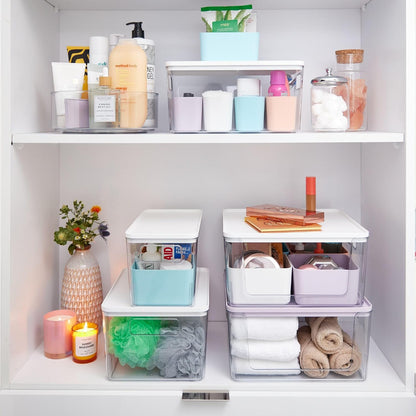 Rosanna Pansino x iDesign Recycled Plastic Open Front Kitchen Storage Bin with Lid, Clear Bin/Marshmallow Lid, 12" x 12" x 6"